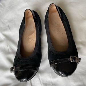 Vionic Womens Neva Ballet Flats Black Leather Slip On Buckle Cap Toe 6.5